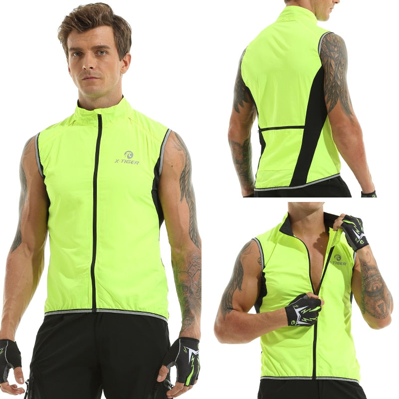 X-TIGER Windproof Cycling Vest Rainproof Sleeveless Reflective Safety Vest MTB Bike Jacket Outdoor Sport Quick-Dry Rain Jacket