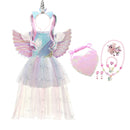 Halloween Unicorn Princess Dress Birthday Party Cosplay Angel Gown Children Mesh Tutu Skirt Pink Lace Sling Costume for Girls