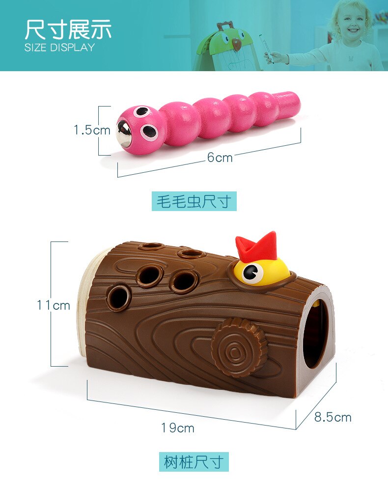 Montessori STEM Educational toys for children wooden toys Woodpecker catching bugs with Magnet fishing New Year gift for boys