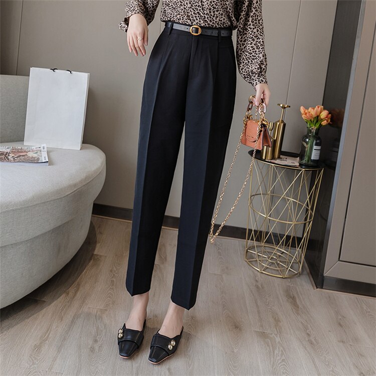 Colorfaith New 2022 High Waist Korean Fashion Elegant Office Lady Ankle-Length With Belt Spring Summer Women Suit Pants P7223