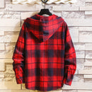 Marca informal con camisa a cuadros con capucha, camisas rojas de lana para hombre, mangas largas, novedad de primavera otoño 2022, talla grande M-6XL