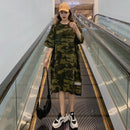 Camouflage Loose Dress Women Long T Shirt Summer Dresses 2022 for 100kg Girls Korean Half Sleeve Irregular Cotton Tees