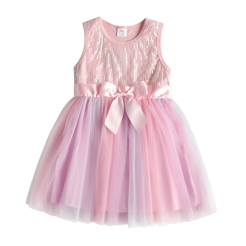 VIKITA Mädchenkleid Sommer Kindergeburtstagsfeier Ballkleider Kinder Pailletten Vestidos Kinder Elegantes Ärmelloses Kleid Mädchenkleidung