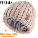 FURTALK Wintermütze für Damen, Beanie-Mütze mit Fleecefutter, Herren, Damen, gestrickte Wintermütze für Damen, Mädchen, Rot, Schwarz, Weiß, Rosa, Grau