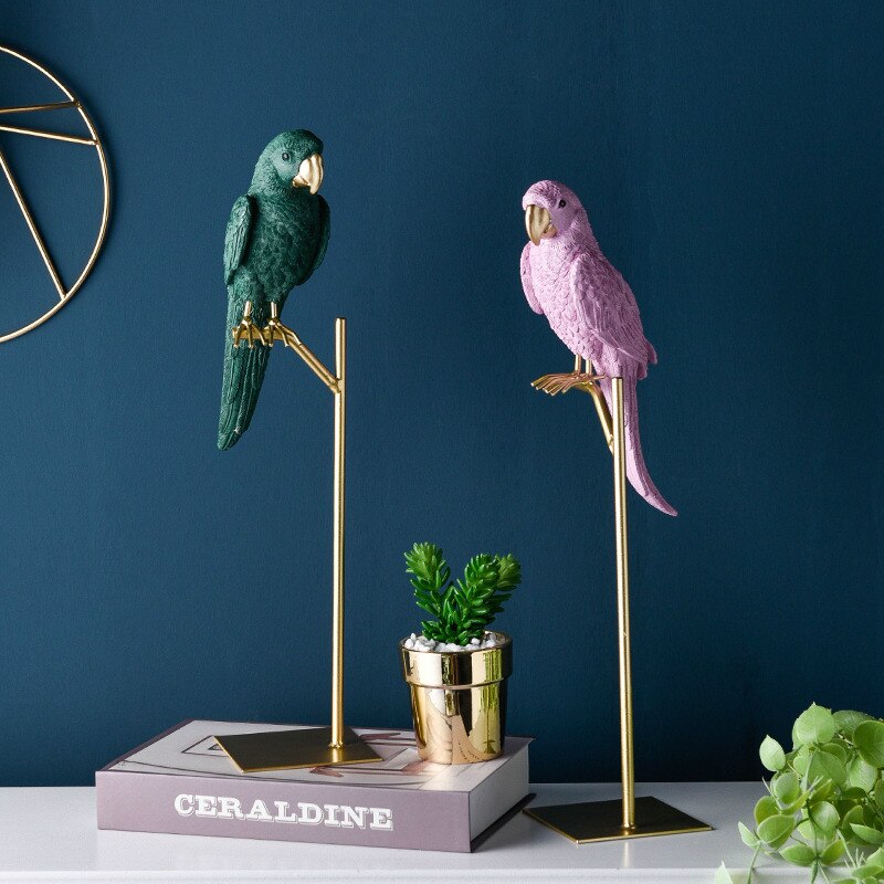 Nordic Creative Resin Simulated Animal Parrot Bird Crafts Ornaments Gold Modern Home Desktop Decoration Miniature Figurines