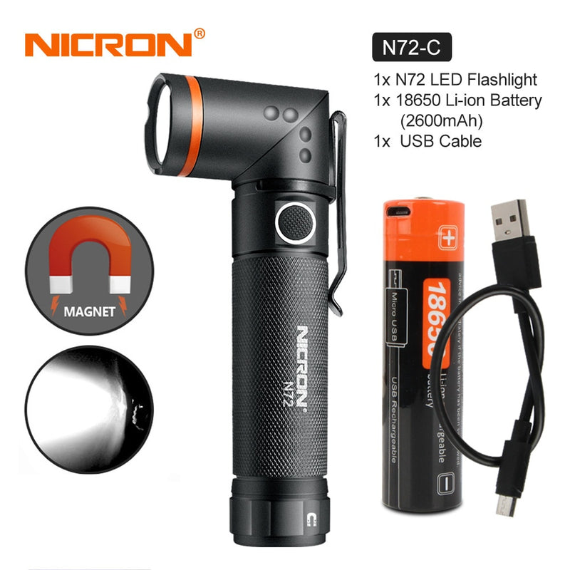 NICRON White / UV Light LED Flashlight N72 / N72-UV 90 Degree Twist Waterproof 800LM 18650 / AAA Battery Magnet LED Torch Light