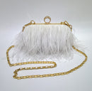Cartera de plumas de piel de avestruz de diseñador, bolso de mano para mujer, anillos de nudillos de diamante, bolso de noche para cena, monederos de cadena para fiesta XA531H