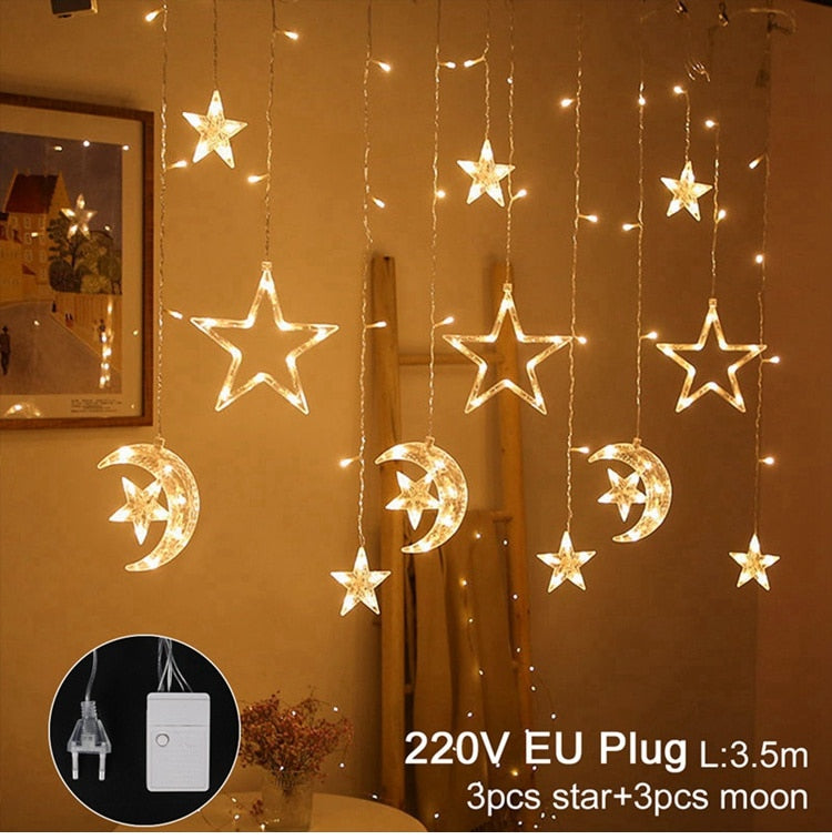 Eid Mubarak Star Moon Led Vorhang Garland String Lights Ramadan Dekoration Islam Muslim Party Decor Eid Al Adha Geschenke Eid Lights