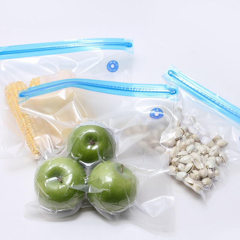 Bolsas de sellado al vacío de 17/20 piezas, bolsa de almacenamiento de alimentos reutilizable, sellador de alimentos al vacío para el hogar, bolsa Ziplock con Clips de sellado de bomba manual