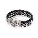 Fongten Antique Teen Wolf Head Charm Bracelet Braid Stainless Steel with Leather Rope Men's Bracelets Bangle Wristband Pulseira