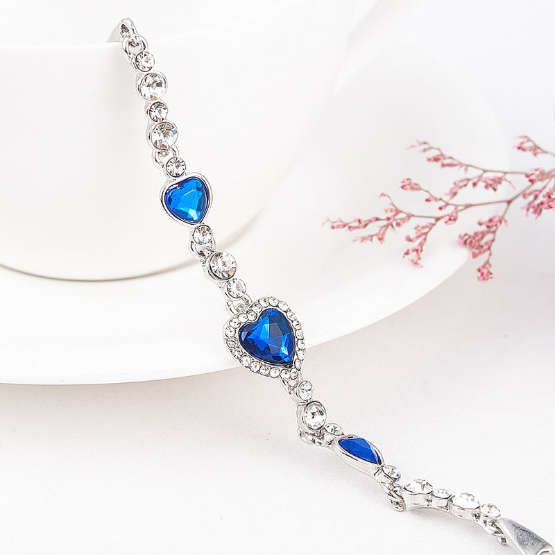2020 neue koreanische Art- und Weiseschmucksache-Kristallherz-Charme-Armbänder u. Armreifen Pulseiras blaue Strass-Armbänder für Frauen