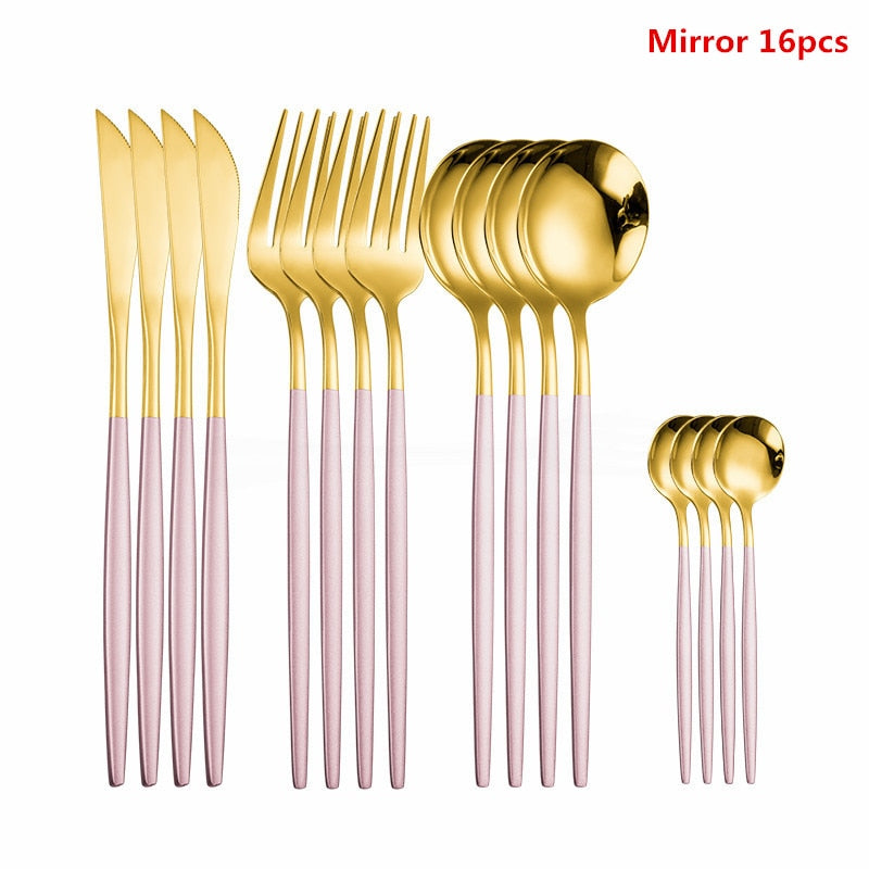 Black Tableware Forks Knives Spoons Cutlery Dinner Set Stainless Steel Cutlery Set Kitchen Flatware Set 16Pcs Luxury Dinnerware