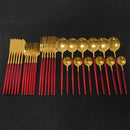 30Pcs Shiny Gold Cutlery Set Stainless Steel Dinnerware Set Knife Dessert Fork Spoon Dinner Silverware Set Kitchen Tableware Set