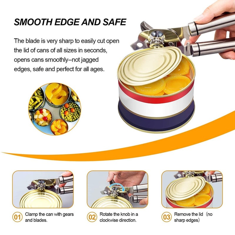 Can Opener Kitchen Accessories Gadget Sets Bottle Openers Stainless Steel Ergonomic Manual Kitchen Tools Free 2 Blades