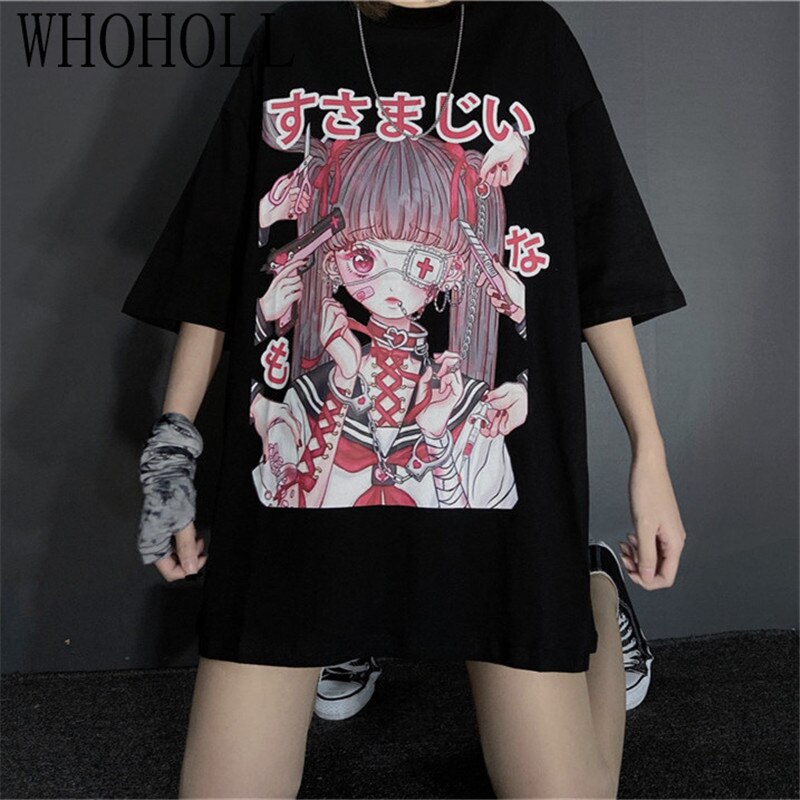 Ropa gótica de verano, camiseta holgada Sexy para mujer, ropa de calle Punk Dark Grunge, camisetas góticas para mujer, ropa Harajuku