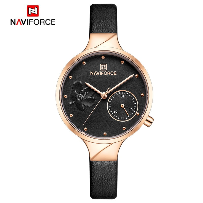 Relojes NAVIFORCE para mujer, relojes de pulsera de cuarzo de moda de lujo para mujer, reloj impermeable de cuero para mujer, reloj femenino para chica