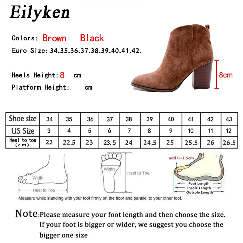 Eilyken 2023 Autumn Faux Suede Ankle Boots Women High Heel Side zipper High top Stacked Block Heel Short Western Cowboy Booties