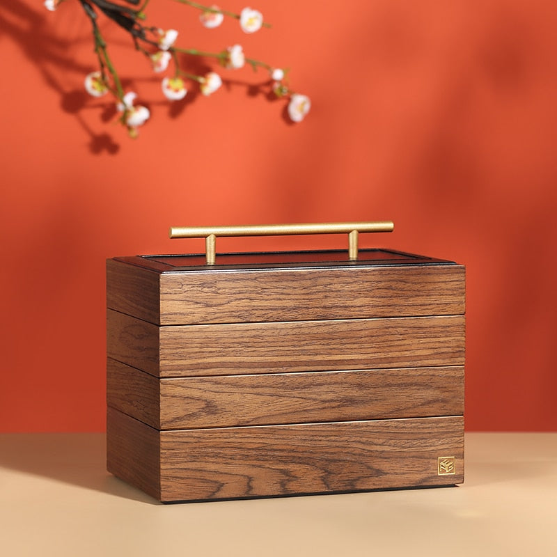 Casegrace, joyero grande de madera de lujo con asa, 4 capas, pendiente, anillo, collar, caja de almacenamiento de joyería, organizador, ataúd