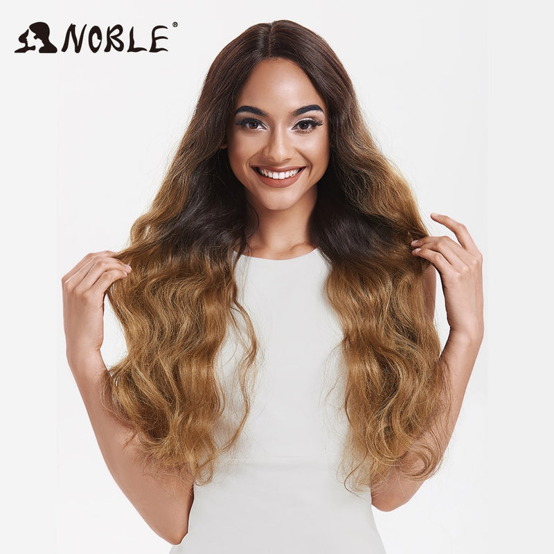 NOBLE Cosplay Long Wavy Wigs for Black Women Synthetic Blonde Wigs 30 Inch Heat Resistant African American Synthetic Lace Wig