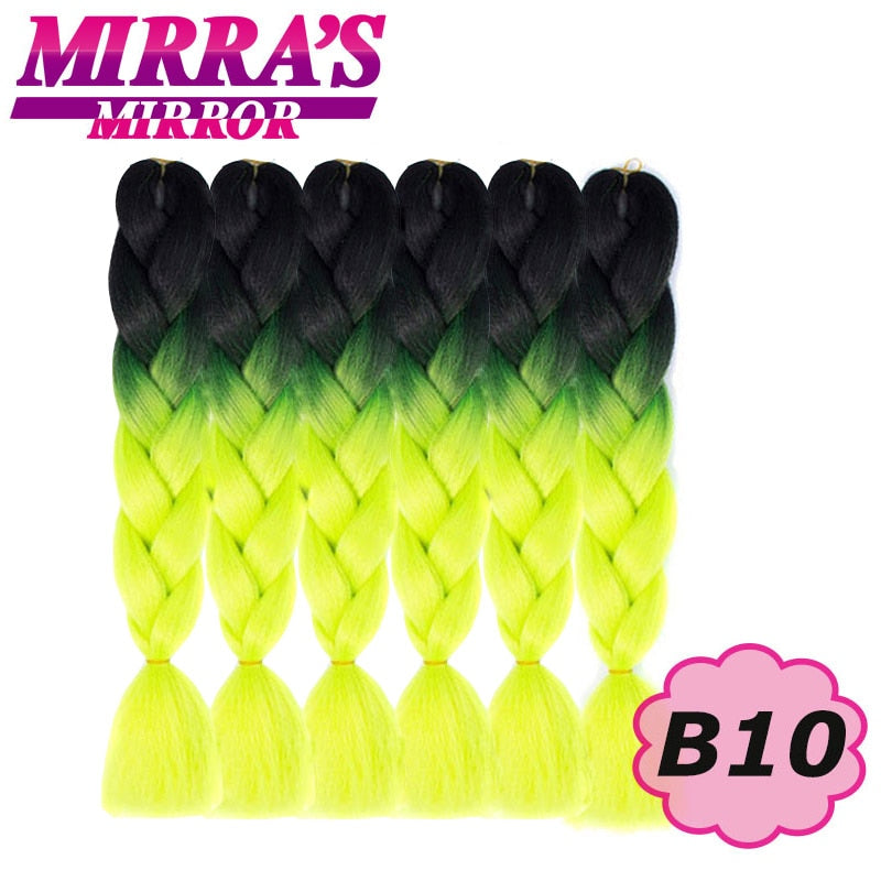 24inch Jumbo Braids Synthetic Hair For Box Braid Ombre Braiding Hair Extensions Three Tone Black Brown Blue Pink Mirra’s Mirror