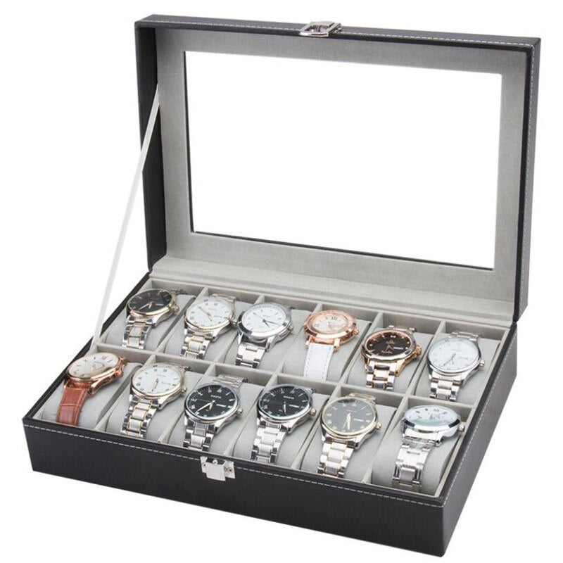 6/6+3/8+2 Grids Storage Watch Box 8/10/12 Grids PU Leather Watch Holder Organizer for Quartz Watch Jewelry Boxes Display Gift