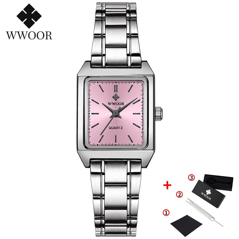 Montre Femme 2022 WWOOR Luxury Brand Womens Watches Fashion Rectangle Small Watch Woman Quartz Dress Ladies Bracelet Wrist Watch