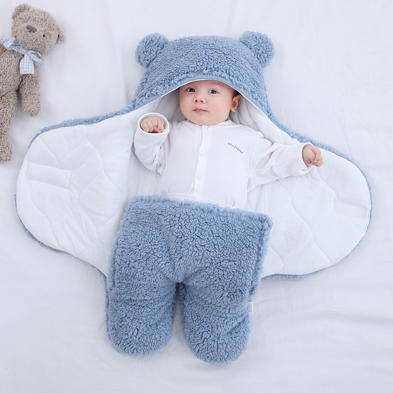 Infant Bat-Style Wrapped Velcro Sleep Sack Baby Winter Fleece Sleeping Bag Newborn Swaddle Blanket Bear Modeling Pajamas 1-3M