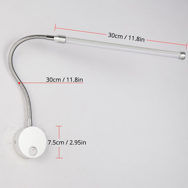 Luz de pared del dormitorio Iluminación de lectura de cabecera Lámpara de pared LED de 6W con interruptor de perilla Aluminio Ángulo de 360 ​​​​grados AC90-260V ajustable