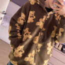 Cartoon Bear Lamb Wool Zip Up Hoodie Women's Sweatshirts Casual Oversized Brown Winter Clothes Women Jackets Cute Korean Coats