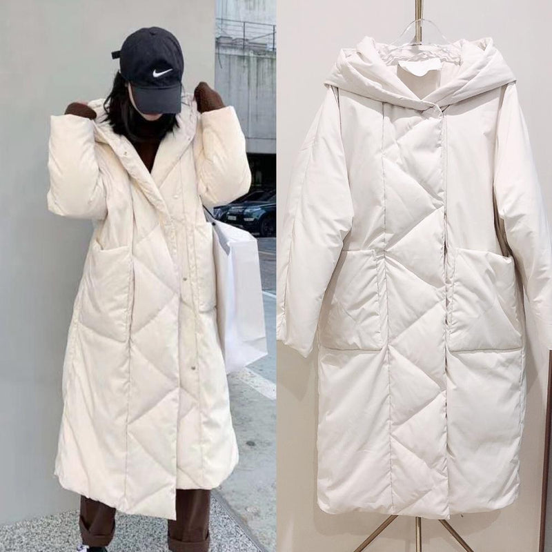 Abrigo de plumón de pato cálido de gran tamaño para invierno de S-7XL, chaqueta cálida de plumón x largo para mujer, Parkas gruesas y cálidas con capucha estilo capullo F192
