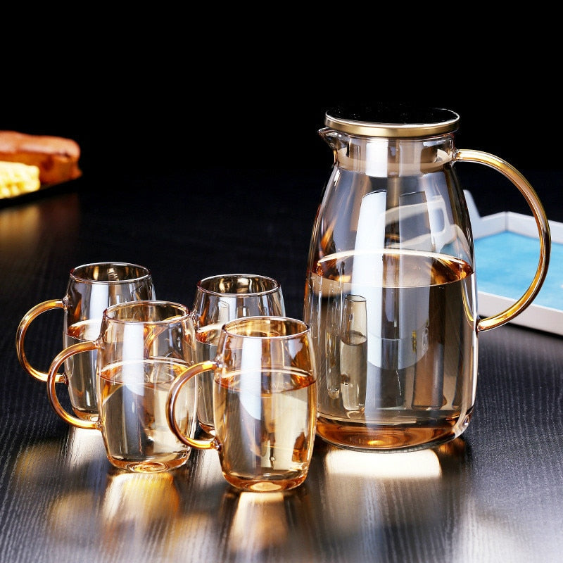 1,8 l bunter Glaskessel hitzebeständiger explosionsgeschützter Teekanne mit großem Fassungsvermögen Fruchtsaftkrug Trinkgefäße Glastopf Teetassen-Set