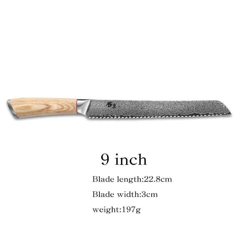 Acero de 67 capas V oro 10 Damasco cuchillo de cocina chef Gyuto Santoku Cleaver Paring Steak Slicing Utility Deshuesado Salmón