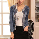 Spring Fashion Women Denim Jacket Slim Zipper Casual Short Sequins Outerwear Ladies Vintage Biker Crystal Chaqueta Mujer A237