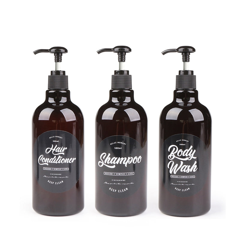 3-in-1-Set Badezimmer-Seifenspender 500 ml Shampoo-Körperwäsche Haarspülungsflasche Kunststoff-Aufbewahrungsflasche Druckpumpen-Unterflasche