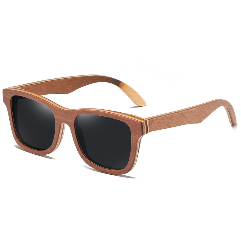 GM Polarized Sunglasses Women Men Layered Brown Skateboard Wooden Frame Square Style Glasses for Ladies Eyewear In Wood Box