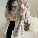 Long Jacket Women Winter 2022 Femme Veste Faux Fur Coat Mink Turn-down Collar Stripe Clothes Warm Plush Jacket Furry Overcoat