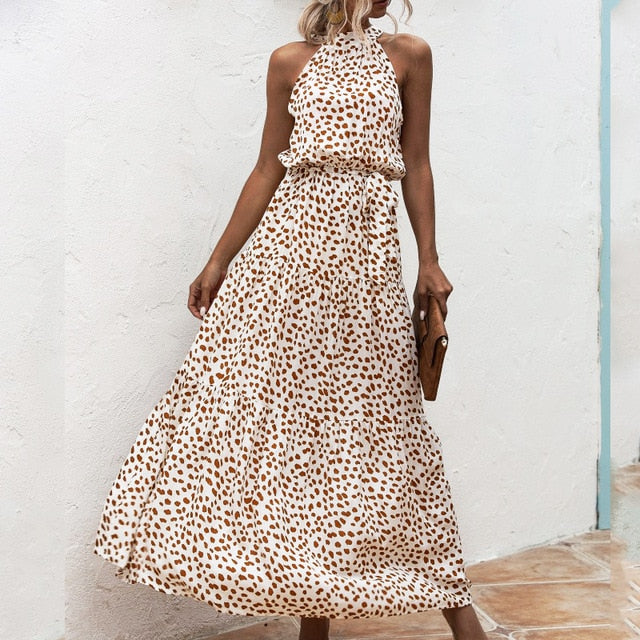 Sommer Langes Kleid Frauen 2022 Polka Dot Casual Midi Kleider Schwarz Halfter Trägerloses Sommerkleid Urlaubskleid Kleidung Für Frauen