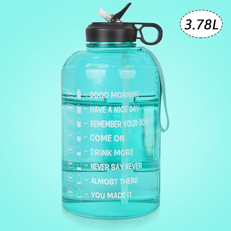 ZOMAKE 2.2/3.78L Gallon Water Bottle with Time Marker &amp; Straw, Motivational Water Jug BPA Free Leakproof Large Water Bottles Gym