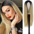 FGY Wine Red Women's Long Straight Hair Natural Hairline Synthetic Wig Honey Golden Brown Pure White With Bangs Daily Wear Wig