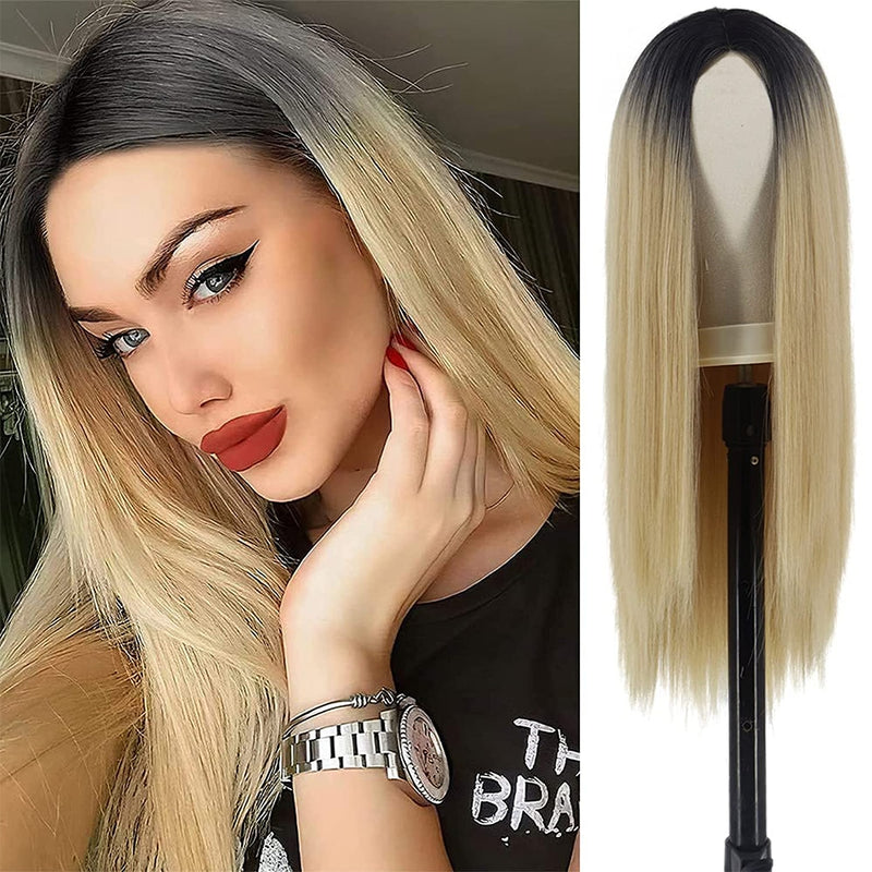 FGY Wine Red Women's Long Straight Hair Natural Hairline Synthetic Wig Honey Golden Brown Pure White With Bangs Daily Wear Wig