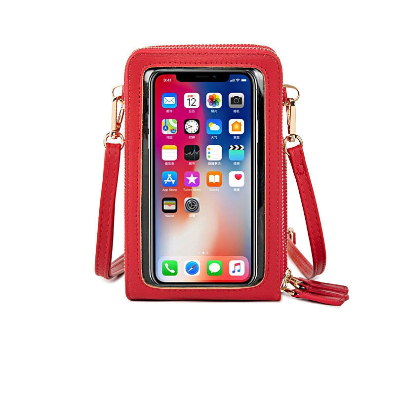 HEISSE transparente berührbare Handy-Taschen-Frauen-Umhängetasche Pu-Leder-Damen-Crossbody-Beutel-weibliche kleine Handtaschen-Geldbörse