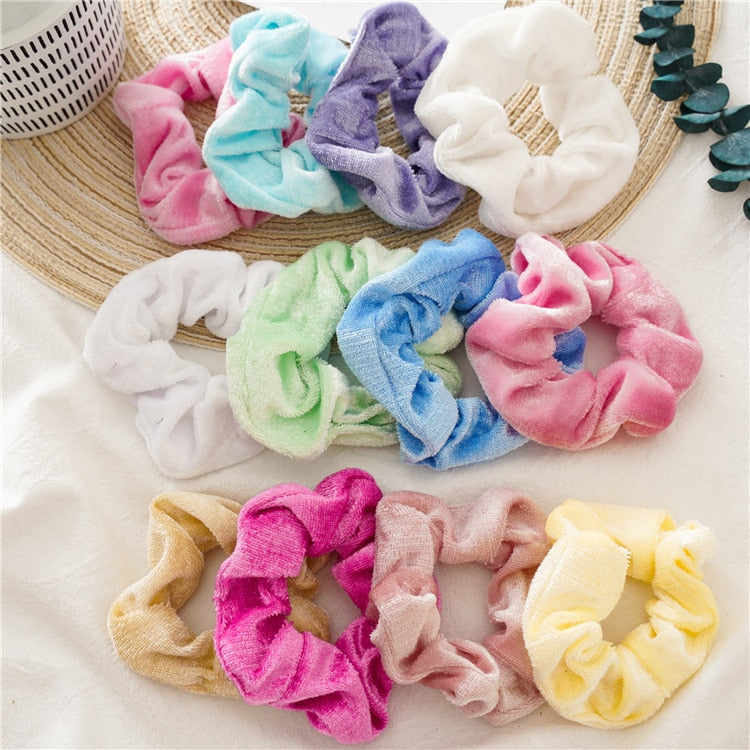 Wholesale Women Winter Velvet Scrunchie Pack 12pcs/lot Bright Pastel Color Elastic Hair tie Rope Girl Hair Schrunchy Set 2022