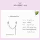 bamoer 925 Sterling Silver Simple Cross Safety Chain Charm for Original Silver Bracelet Charms with Silicone Stopper BSC362