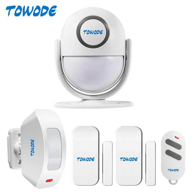 TOWODE Wireless PIR Motion Alarm Detector 120dB Loud Home Security Doorbell Sensor Remote Controller Arm Disarm Alarm Kit