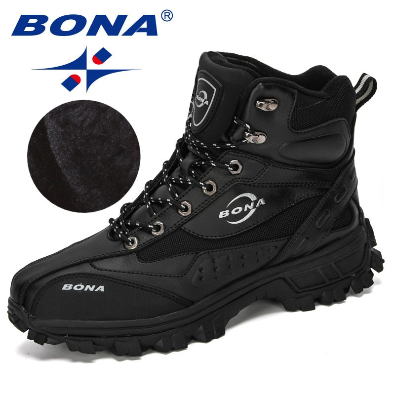 BONA New Designers Action Leather Shoes Climbing &amp; Fishing Shoes Men Outdoor Shoes Man High Top Winter Boots Plush Comfy