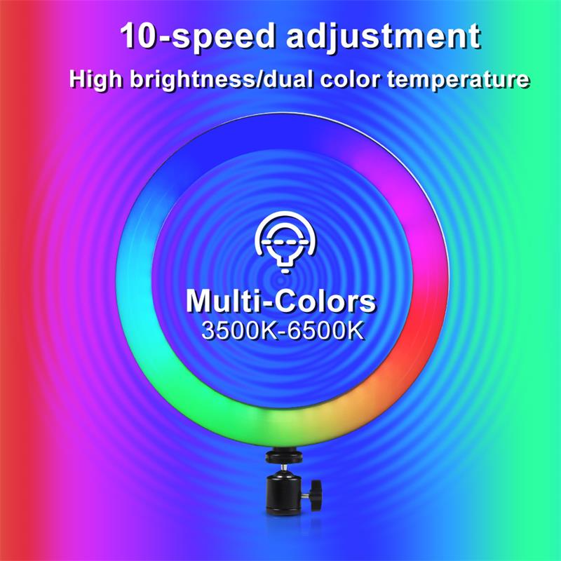 LED 10 inch RGB Dimmable Ring Lamp with Phone Clip Remote Control Photography Colorful Lighting for YouTube Live Stream