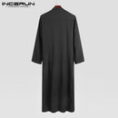 INCERUN Men Muslim Clothes Solid Color Jubba Thobe Long Sleeve Stand Collar Robes Dubai Middle East Men Islamic Arabic Kaftan