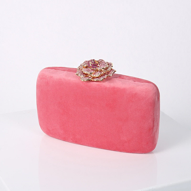Bolso de mano de terciopelo para mujer, bolso de diseñador de lujo, bolso de mano con cerradura de flor de diamante, bolso de noche elegante, bolso de mano de boda ZD1905