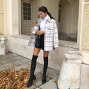 New Autumn Winter Women Jacket Checked Coat Long Sleeves Oversized Thicken Casual Fashion Women Coats Tops
