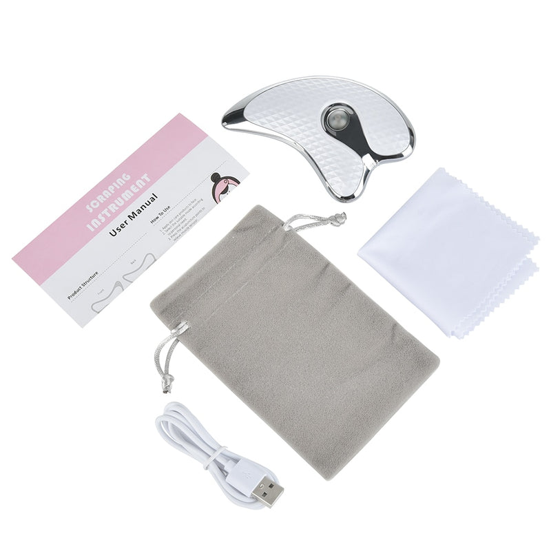 Heated Vibrating Facial Massager Electric Gua Sha Board Red Blue Light Therapy Scraping Plate Face Lifting Slimming Tools